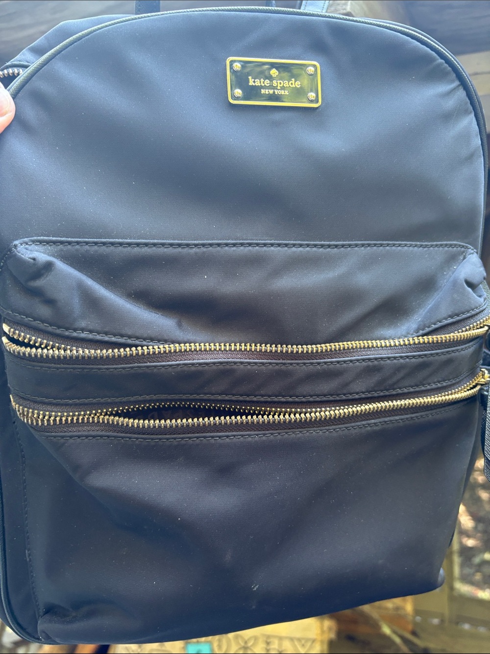 kate spade Black Nylon Backpack with Gold Hardware Plaque